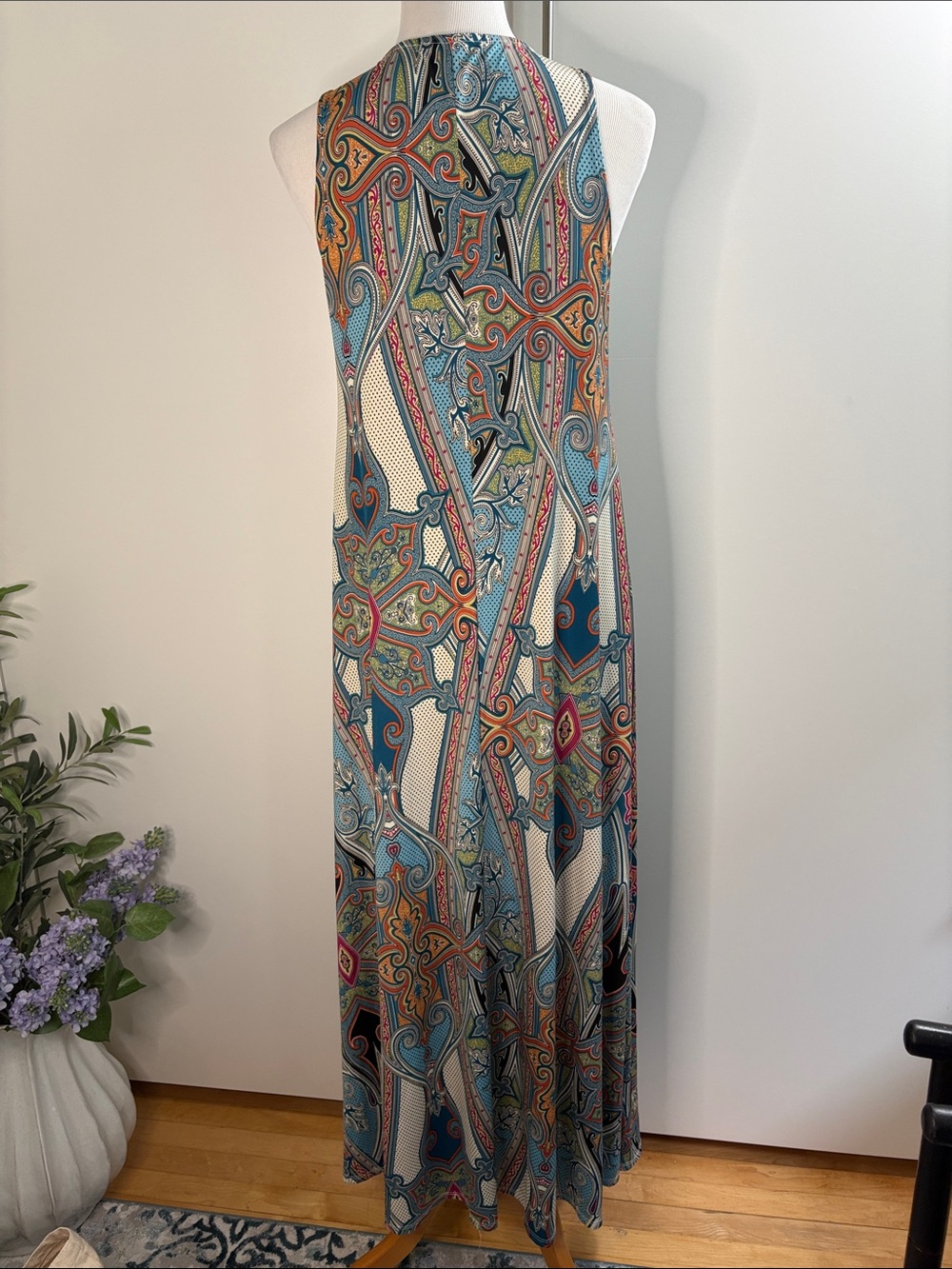 Ariella Multicolor Paisley Maxi Dress with Teal and Coral Accents - Picture 4 of 4